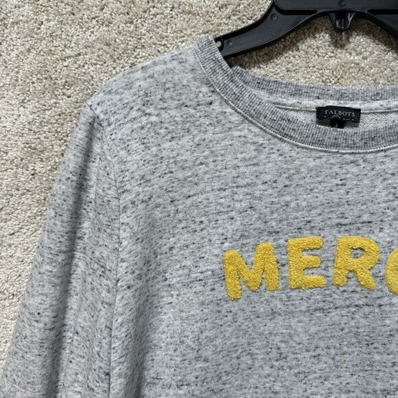 Talbots‎ Sweatshirt Merci Boucle Embroidered Women Large Gray Crew Neck Pullover - Picture 4 of 11